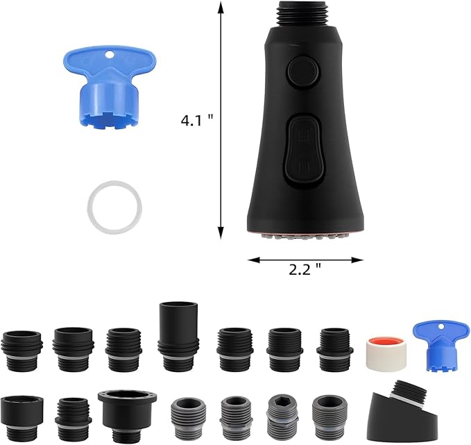 Hibbent Pull Down Kitchen Faucet Head Replacement, 3-Function NSF/ANSI/CAN 61 & CUPC Certified Sink Spray Nozzle, 15 Adapters, Compatible with Moen, Delta, Kohler Faucets, Oil-Rubbed Bronze