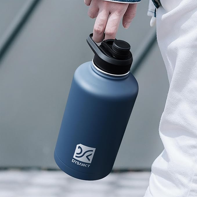 Insulated Water Bottle | Thickened Stainless Steel Vacuum Metal | Portable Sports Half Gallon Large Water Jug for Gym and Hiking with Straw, Carrier Bag, Handle Strap | BPA-Free 64 oz-FlexoryFit