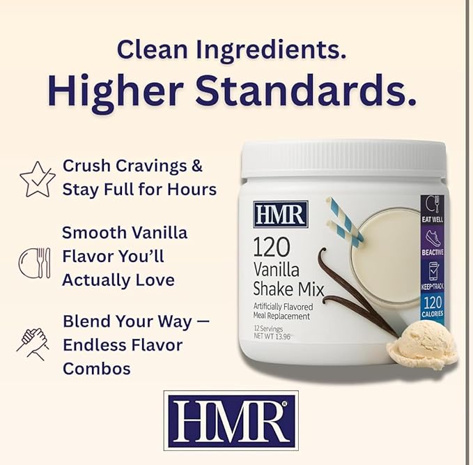 HMR 120 Vanilla Shake Meal Replacement Powder | Vanilla Shake Mix to Support Healthy Weight Loss | 12g of Protein | Nutritional Drink | Low Calorie Food | 12 Servings-FlexoryFit