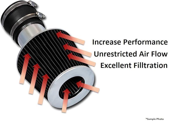 Cold Air Intake Black 2.5" / 63.5 mm Inlet Reusable Quality Universal Clamp On Cone Replacement Dry Air Filter
