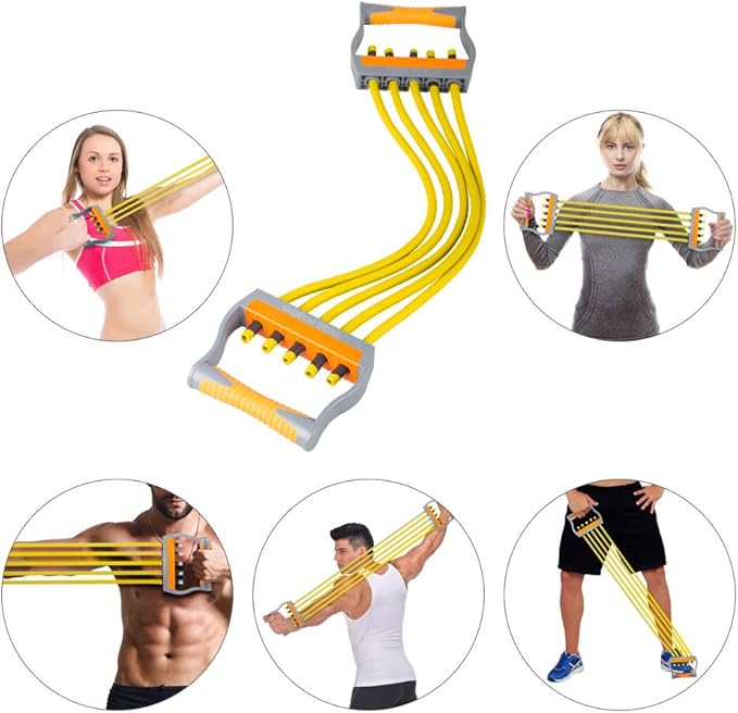 TOCO FREIDO Chest Expander | Arm Training, 5 Tubes Ajustable Arm Strength Trainer, Exercise Resistance Bands for Home Fitness Muscle Training Body Building-FlexoryFit