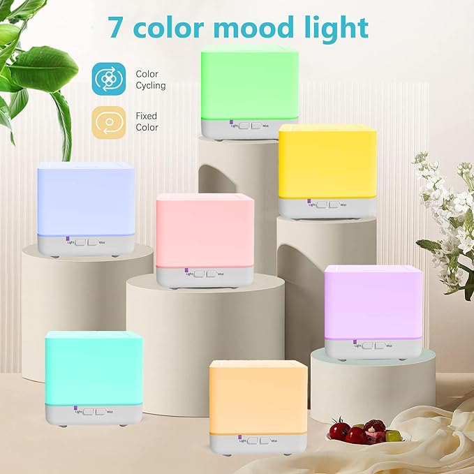 Essential Oil Diffuser 300ml White Cute Humidifier with Adjustable Mist Mode,Auto Off,7-Colors Night lignts 3 in 1 Portable Aroma Diffuser for Bedroom/Office/Home(Orange/Peppermint)