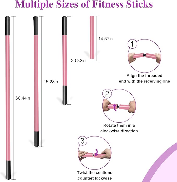 5ft Yoga Stick - Sturdy Steel Adjustable Stretching Stick for Mobility,Flexibility & Balance | Non-Slip Ends & Foam Handles | Exercise Pole for Fitness,Physical Therapy,Posture Correction-FlexoryFit