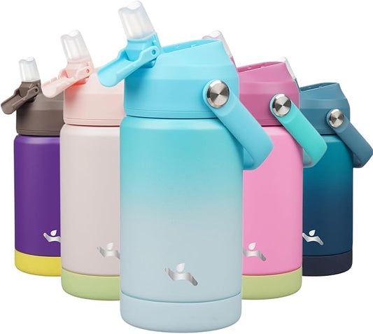 Insulated Water Bottle with Straw Lid,12 oz Stainless Steel Vacuum Metal Bottle with Silicone Handle,Sea Salt-FlexoryFit