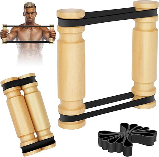 Upgraded Rip Stick - Wooden Rpistick with 6 Elastic Band, Arm Exercise Equipment, Shoulder and Resistance Training, Chest and Core Workout Equipment, Muscle Building Accessories, Home, Gym, Adjustable-FlexoryFit