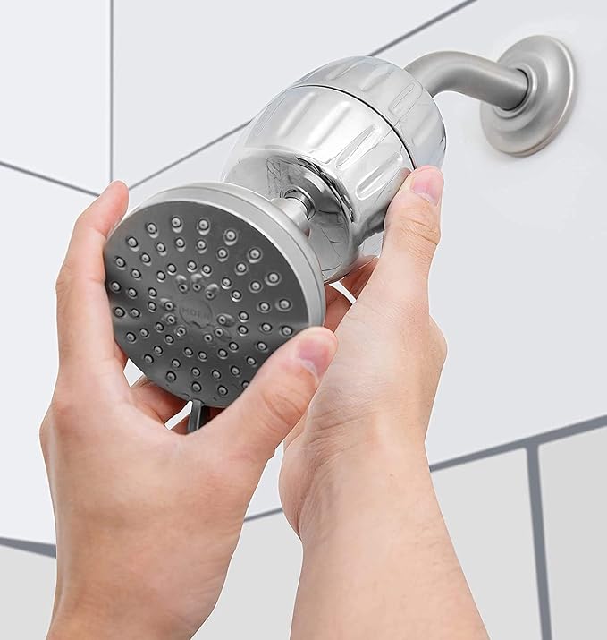 AquaBliss HEAVY DUTY Shower Filter – Latest Superior Advanced 30x Filtration - Universal Multi-Stage Shower Head Filter Reduces Chemicals, Chlorine & Odors - Brushed Nickel (SF500)