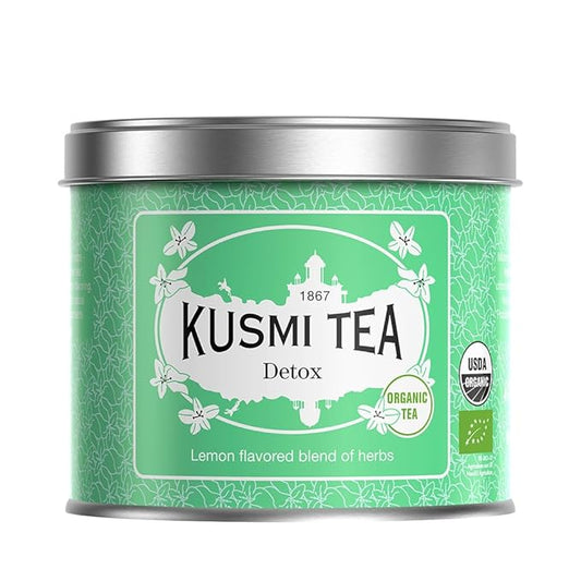 Kusmi Tea - Detox - Organic Blend of Green Tea, Mate & Lemon - Lemongrass, Rose Hip and Lemon Flavours - Enjoy Hot or Iced - Loose Leaf Tea - Tin Box of 3.5 oz - Quantity for about 50 cups-FlexoryFit