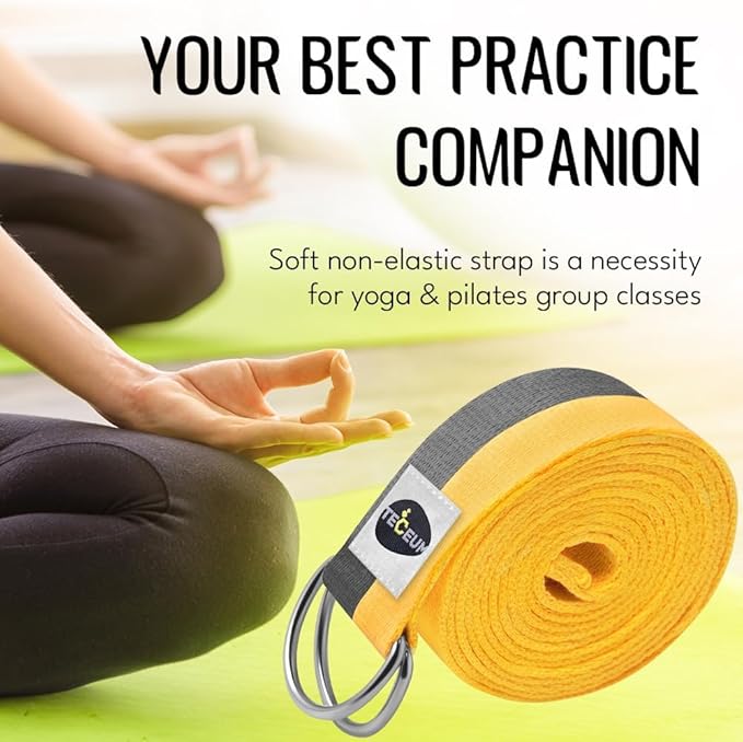 TECEUM Yoga Strap & Mat Strap – 2 IN 1 – Cotton – 6 ft 8 ft 10 ft (30+ colors) – Adjustable Non-Slip Belt for Yoga, Pilates, Stretching, Physical Therapy, Fitness & Home Workout – For Carrying Mats-FlexoryFit