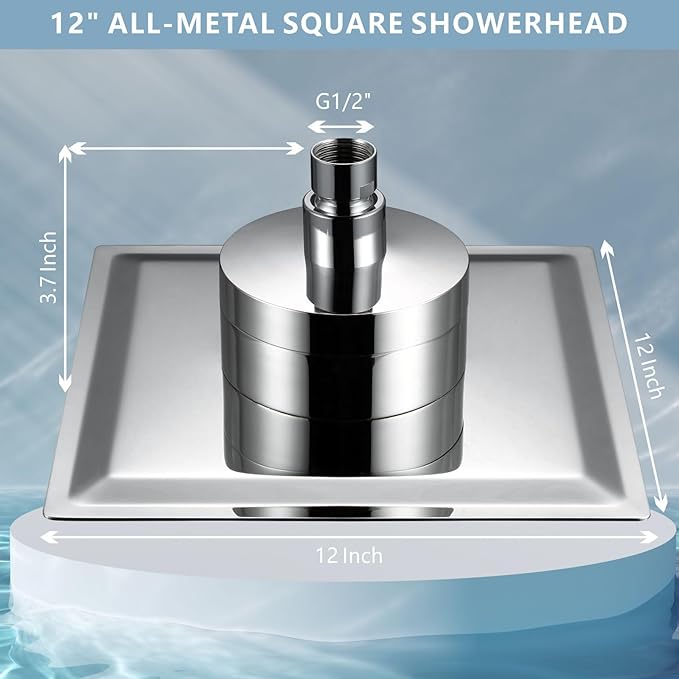 Large Rain Shower Head with Filtered - 12" All Metal Square Rainfall Showerhead Filter for Remove Chlorine and Harmful Substances, Chrome