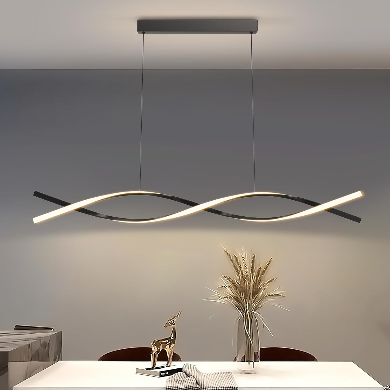 Modern LED Pendant Lights, 47in Chandelier Dimmable with Remote Control 3000k-6000K Adjustable Color Temperature, Aluminum Island Lighting Lamp Fixture for Kitchen, Dining Room, Billiard Room
