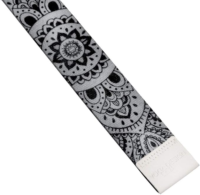 YOGA DESIGN LAB | The Yoga Strap | Luxurious, Extra Long, Super Soft, Eco Printed | Studio Quality, Adjustable | Safely Stretch Further and Hold Longer | 8 ft Long (Mandala Black, 8ft)-FlexoryFit