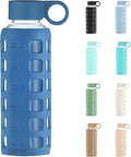purifyou 40oz / 32oz / 22oz / 12oz Borosilicate Glass Water Bottle with Time & Volume Markers, Silicone Sleeve, Stainless Steel Lid | Reusable Glass Bottle for Water & Juice (12oz Chinese Porcelain)
