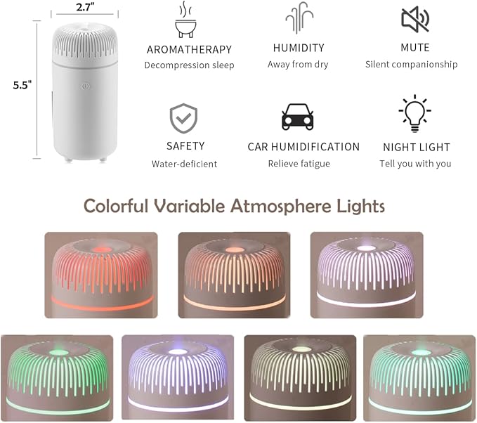 Unee Car Diffuser,USB 100ml Small Essential Oil Humidifier Aromatherapy Diffusers for Office Room(Pink)