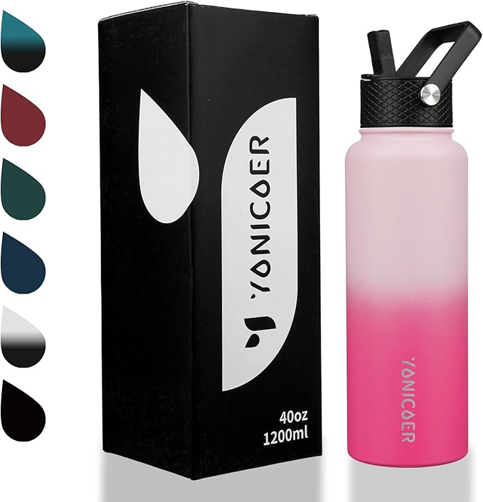 Insulated Water Bottle 64oz,Triple Wall Vacuum Stainless Steel(Dishwasher Safe),Leak Proof & Non-BPA,Flask Jug with Paracord Handle & Straw Spout Lids Sports-FlexoryFit