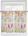 Happy Easter Tier Curtains 45 Inches Long, Spring Bunny Colorful Eggs Flower by Unknown