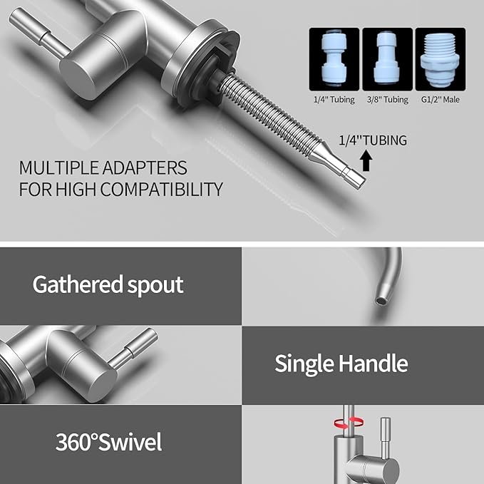 Kitchen Sink Faucet with Pull - Down Sprayer, 2 - Handle 3 - in - 1 Kitchen Sink Filter Faucet, Cold and Hot Mixer Drinking Water Faucet (Brushed Nickel-01)