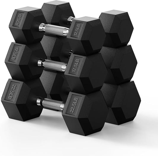 PAPABABE Hex Dumbbell Set 45-550 lb, Rubber Encased Home Gym Dumbbells, Weights Dumbbells for Women & Men, Hand Weight for Strength Training-FlexoryFit