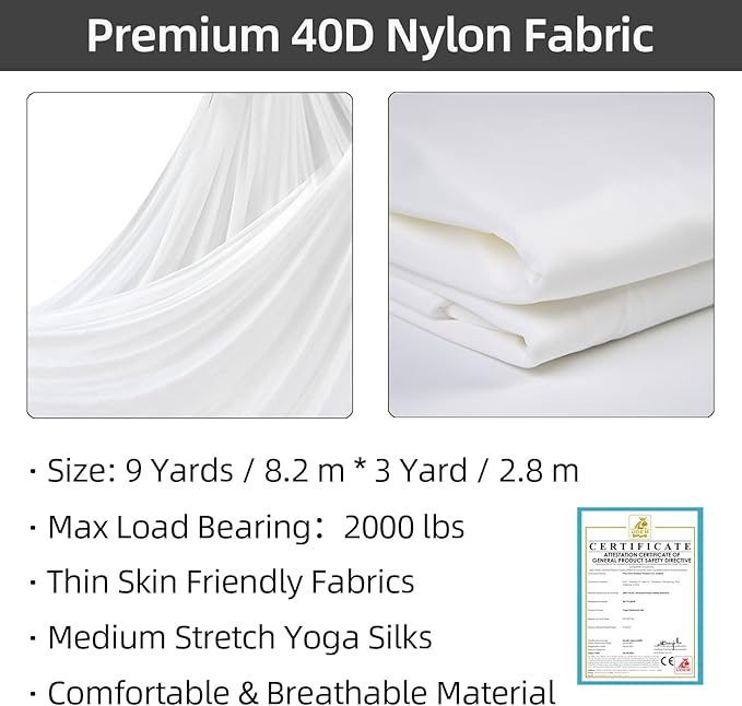 PRIOR FITNESS Aerial Silks Kit Colorful 9/15/20 Yards 40D Nylon Fabric Hammock Set With Hardware & Guide for All Levels Of Aerial Yoga Practice and Acrobatic Flying For Adults Aerial silk-FlexoryFit