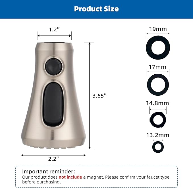 Hibbent Pull Down Kitchen Faucet Head Replacement, 3-Function Kitchen Faucet Head Sink Spray Nozzle with 15 Adapters Compatible with Moen, American Standard, Delta, Kohler Faucets, Brushed Nickel