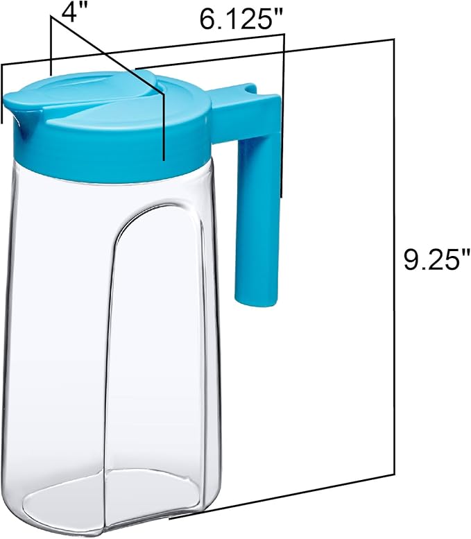 Amazing Abby - Slim Mini - 2-Pack Tritan Pitcher (48 oz), Unbreakable Plastic Water Pitcher with Lid, BPA-Free, Heat-Resistant, Dishwasher-Safe, Great for Both Iced and Hot Drinks, Blue