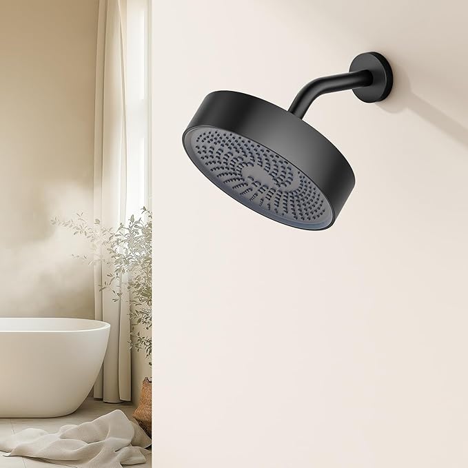 AULEEND，high pressure shower heads，with Anti-Clog Rubber Jets - 360° Rotation Adjustable Shower Head -7.87inches (Matte Black)