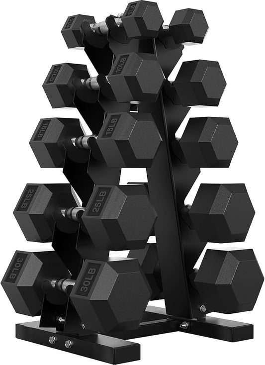 Hex Dumbbell Sets with Rack, 60-550 lb Rubber Encased Exercise & Fitness Dumbbells Set with Rack Option, Hand Weight for Strength Training, Weight Dumbbells-FlexoryFit