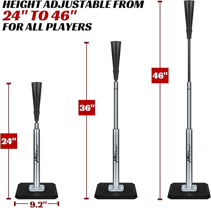 Portable Batting Tee for Baseball/Softball, Height Adjustable 24-46 inches Softball Tee for Kids and Adults,Baseball Tee with Rubber Top,Metal Base,Easy Transport and Assemble Hitting Tee