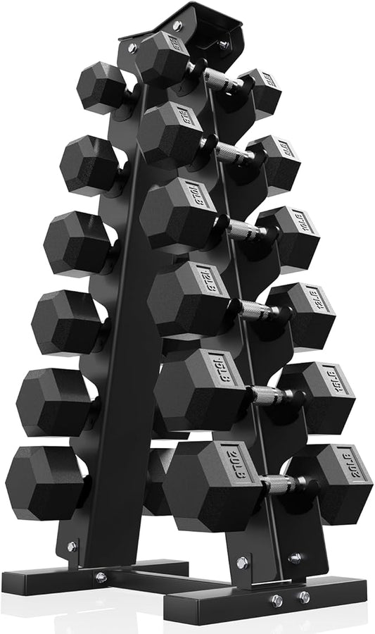 PAPABABE Hex Dumbbell Sets with Rack, 60-550lb Rubber Coated Dumbbell Weight Set and Storage Rack, Multiple Options Hand Weights for Strength Training-FlexoryFit