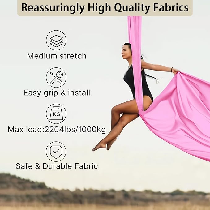 15/25 Yards Aerial Silk Professional Indoor Aerial Yoga Hammock Fabric Outdoor Fitness Silk for Dance, Circus Training, Home Gym-FlexoryFit