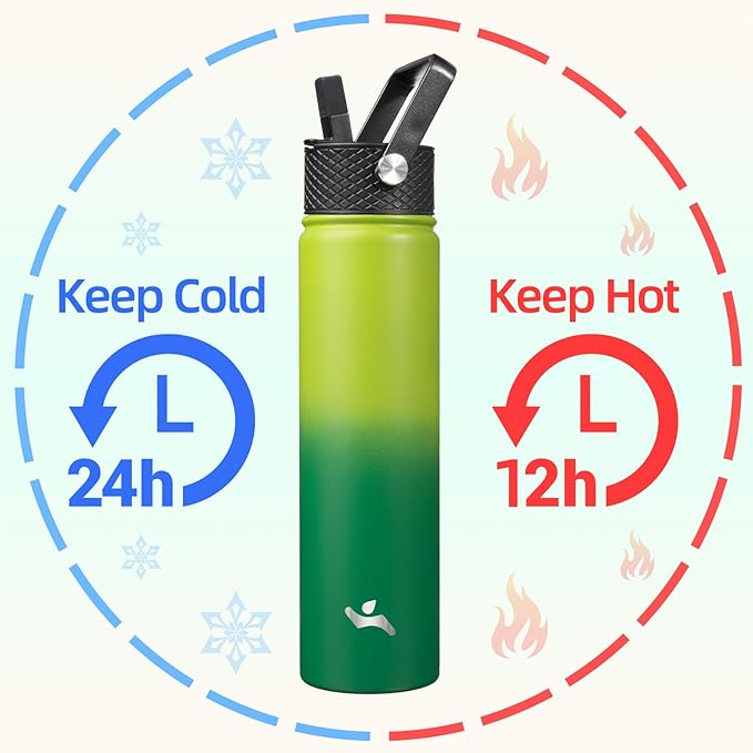 Insulated Water Bottle 24oz Stainless Steel Sport Bottles with 3 Lids,Bamboo Grove-FlexoryFit
