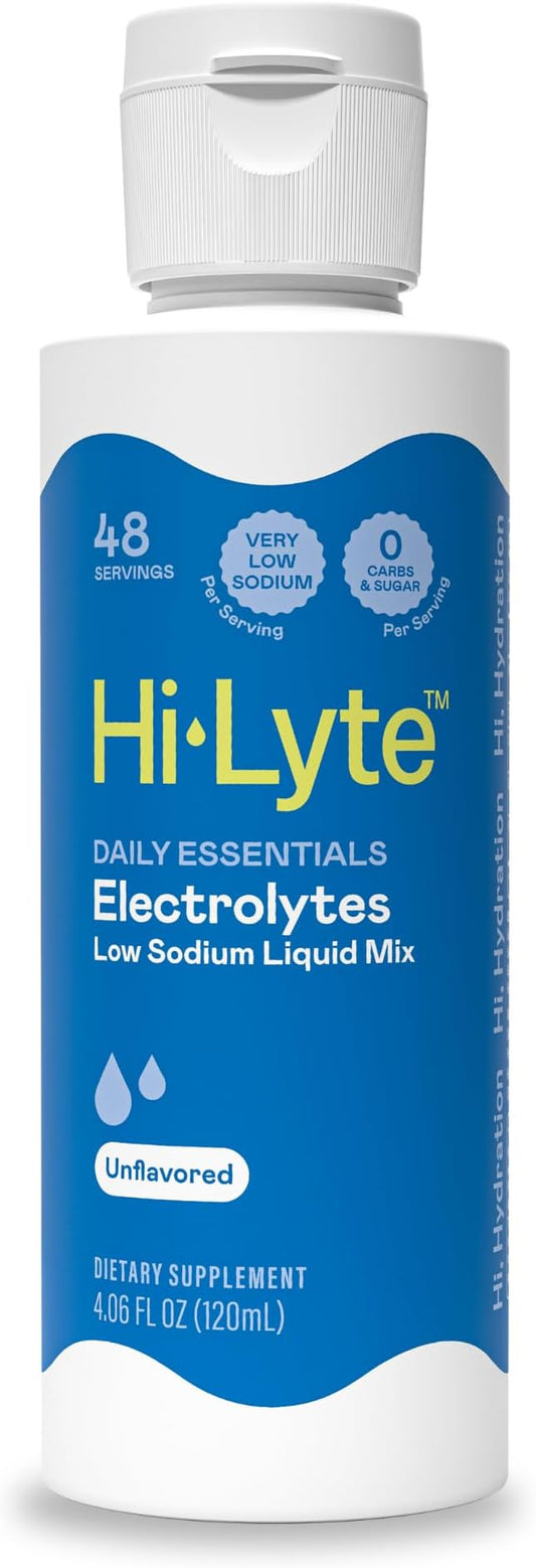 Hi-Lyte Low Sodium Electrolyte Supplement for Immune Support, Fasting and Rapid Hydration | 48 Servings | Magnesium, Potassium, Zinc | Unflavored Mineral Taste Drops-FlexoryFit