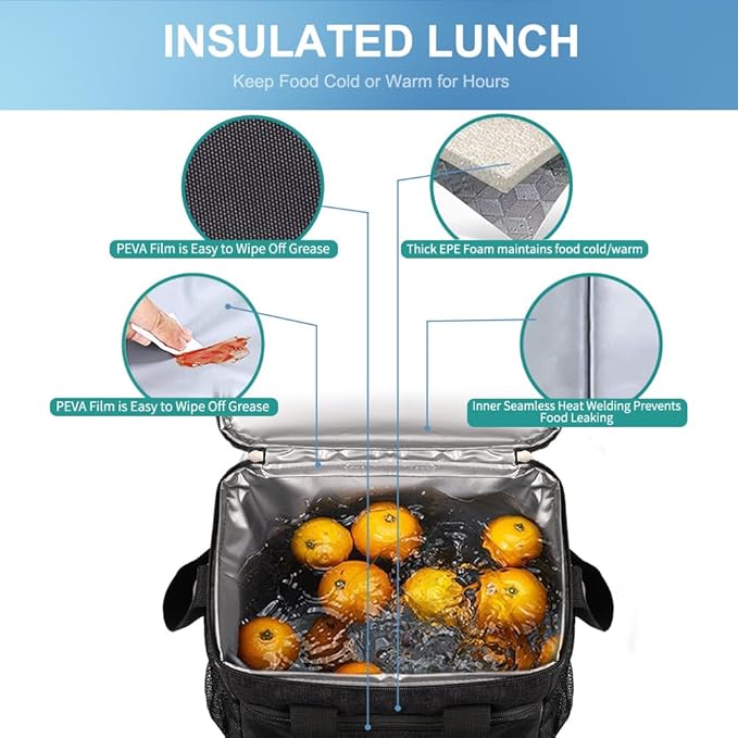 iknoe Large Foldable Cooler Bag, 8.5L Insulated Lunch Bag, Leakproof Lunch Cooler Tote with Multi-Bag Design Suitable for Beach, Picnic and Office Use, Black 15-Can-FlexoryFit