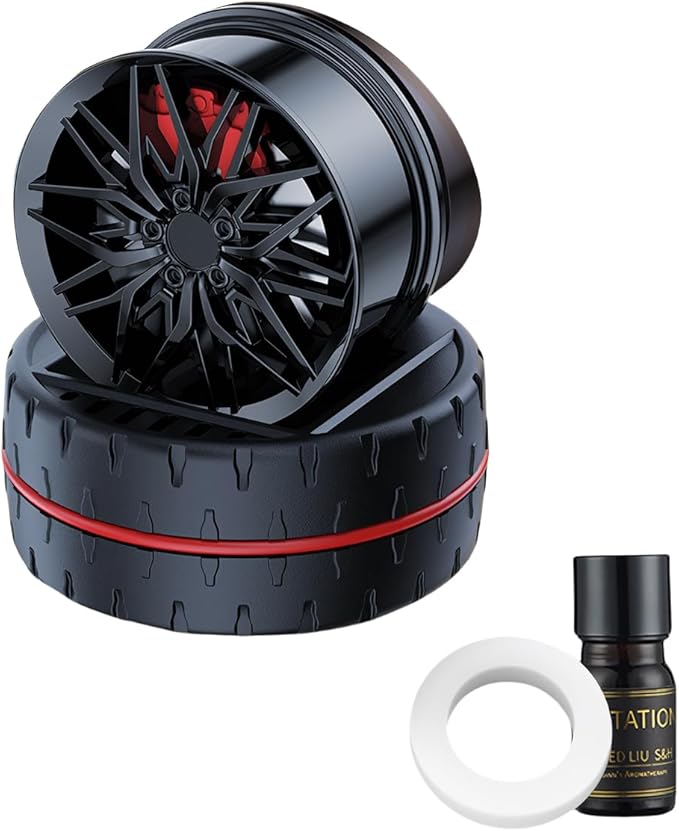 Car Air Freshener,Solar Powered Tires Scents Diffuser,Fashion Automotive Interior Decoration Accessories Purifiers for Car and Home Aromatherapy Dashboard (Black, 10 * 8 cm)