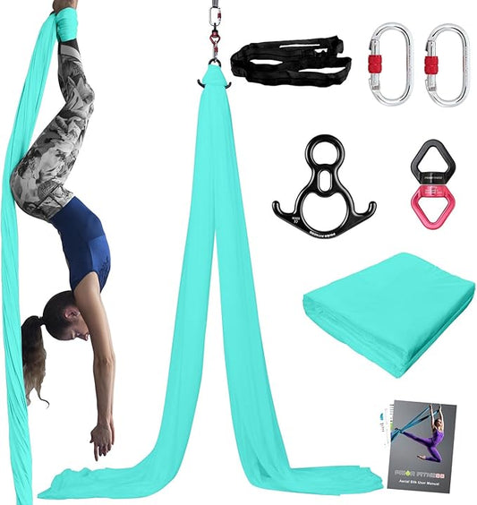 PRIOR FITNESS Aerial Silks Kit Colorful 9/15/20 Yards 40D Nylon Fabric Hammock Set With Hardware & Guide for All Levels Of Aerial Yoga Practice and Acrobatic Flying For Adults Aerial silk-FlexoryFit