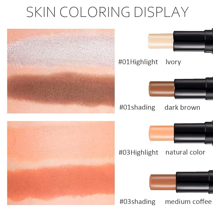 2 Colors Cream Contour Sticks Makeup Kit, Primer Face Highlighter Contouring for Beginners, Highlight and Contour Kit, Cream Concealer Makeup Blur Stick, Primer Face Corrector 3#-FlexoryFit