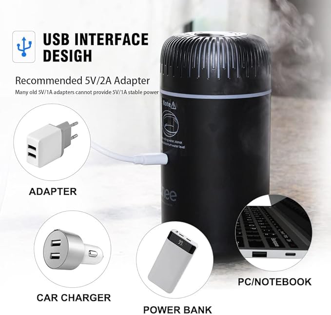 Unee Car Diffusers – 100ml USB Mini Aromatherapy & Humidifier & Car Air Freshener for Essential Oils, Portable Auto & Home Use (Black)