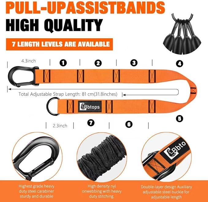Pull Up Assistance Bands,Up to 300 lbs Assistance,Adjustable Heavy Duty 4 Resistance Bands for Pull up, with Feet/Knee Rest, Handle and Door Anchor for Home Gym Fitness Exercise Strength Training-FlexoryFit