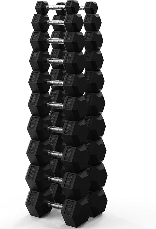 PAPABABE Hex Dumbbell Set 45-550 lb, Rubber Encased Home Gym Dumbbells, Weights Dumbbells for Women & Men, Hand Weight for Strength Training-FlexoryFit