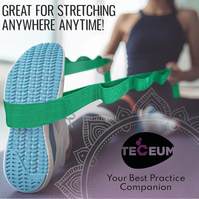 TECEUM Stretching Strap for Yoga & Physical Therapy – 10 Loops – Non-Elastic Leg Stretch Straps for Stretching, Exercising, Pilates, Post-Injury Rehabilitation for All Levels – Men & Women-FlexoryFit