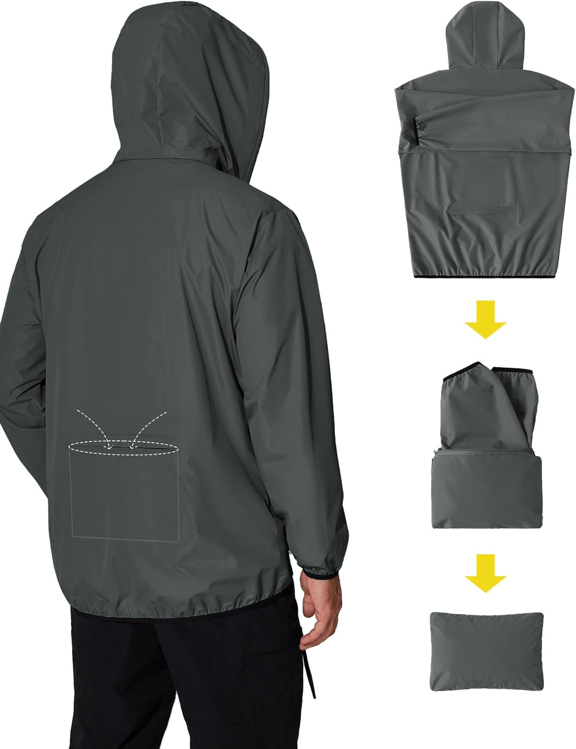 COOFANDY Men's Packable Rain Jacket Lightweight Waterproof Raincoat with Hood Travel Hiking Golf Windbreaker