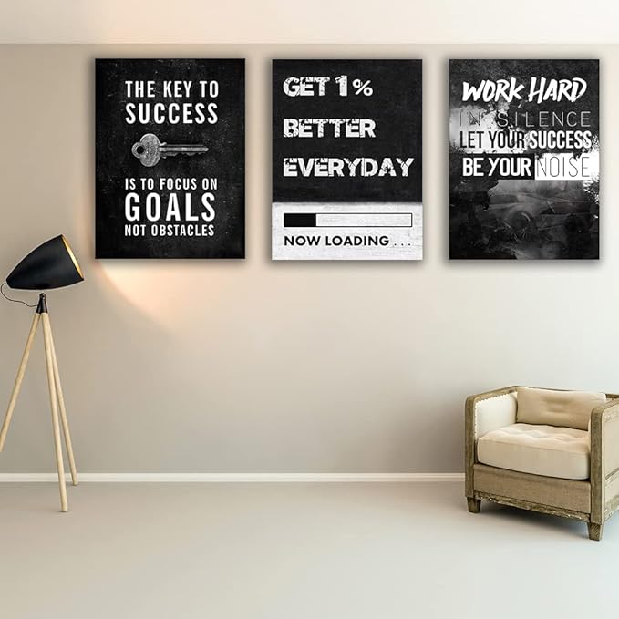 Yetaryy Motivational Poster Inspirational Wall Art 3 Pieces Canvas Painting Lion Artwork for Living Room Office Modern Home Decor Prints Pictures Wall Decor Framed Ready to Hang [36''Wx 16''H]-FlexoryFit