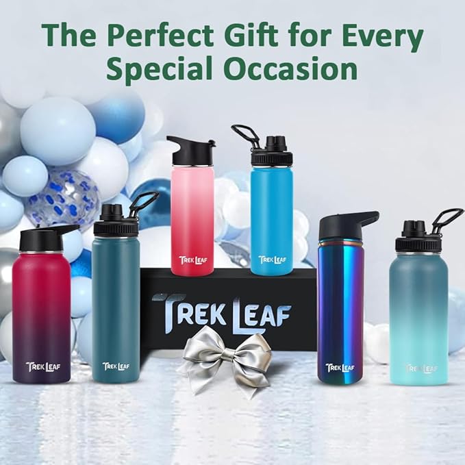 Travel Water Bottle with Carrying Bag, 3 Lids (Spout, Straw, Handle), and Bottle Brush; Leak Proof, Quality, Vacuum Insulated, Stainless Steel (Sunrise, 40 oz)