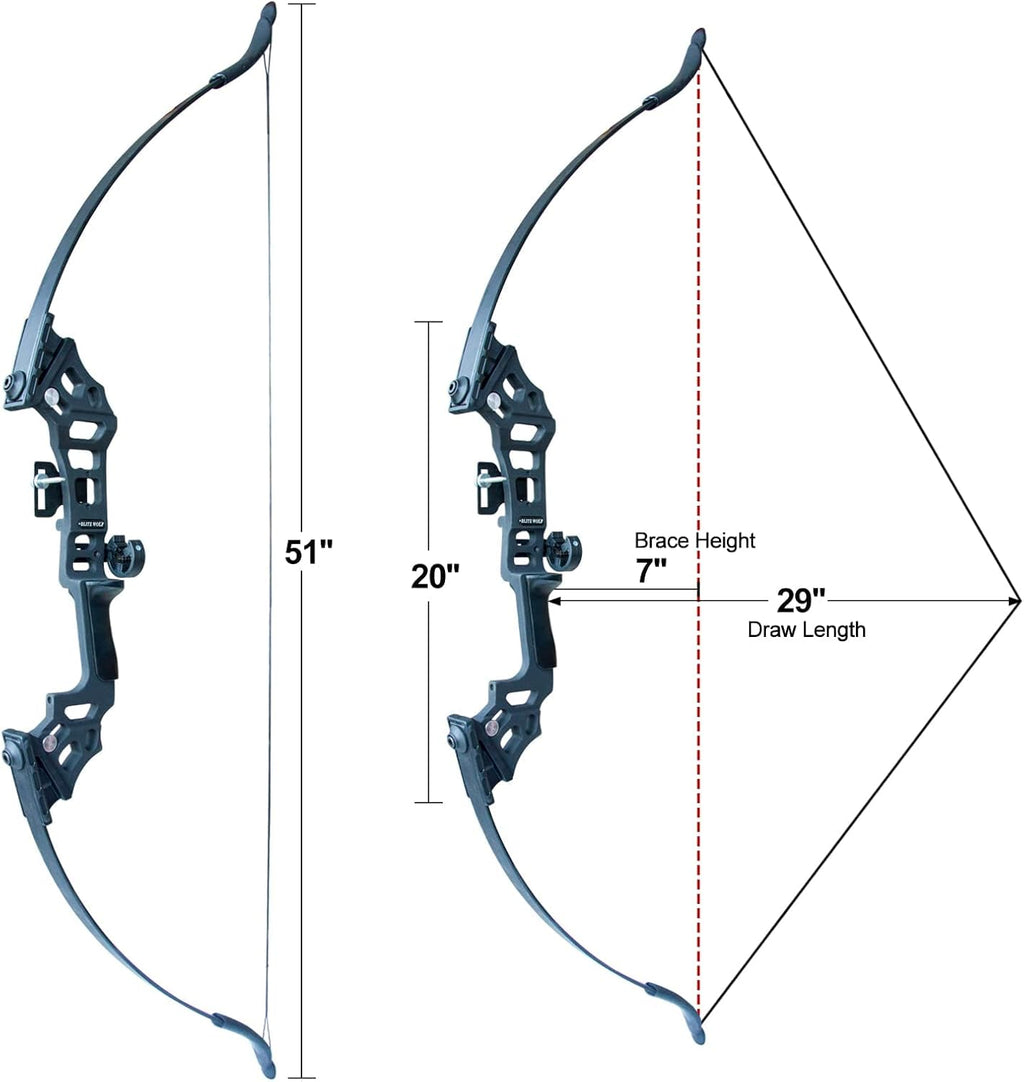 Archery Bow Set Recurve Bow and Arrow Adult Set 51" Training Bow Takedown 30 40 50lb Long Bows for Hunting Adult Beginner with 12 Arrows