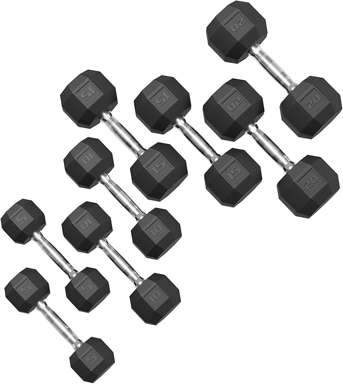 Rubber Coated Hex Dumbbell Weight Set, Multiple Sizes Exercise & Fitness Dumbbells,100LB Set,110LB Set,200LB,350LB,450LB,550LB, 35-50Lbs Pairs for Muscle Toning, Strength Building & Full Body Workout-FlexoryFit