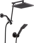 BRIGHT SHOWERS High Pressure Rain Shower Head Combo with Double Extension Arm, 8 Inch Rainfall Shower Head with Handheld Spray, Height Adjustable Dual Square Showerhead Set, Oil-Rubbed Bronze