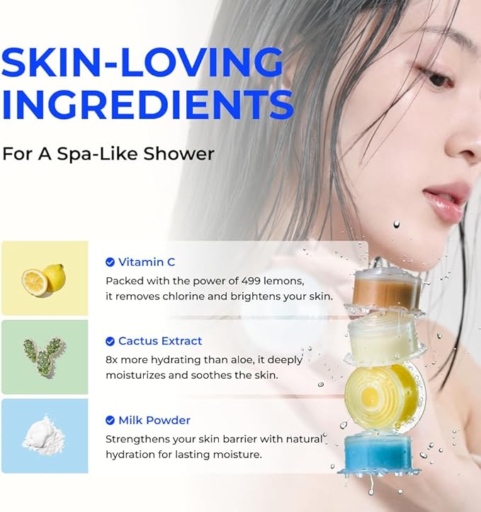 Bodyluv Vita Puresome Shower Head, One purification filter cartridge included, Handheld Hard Water Softener, Strong Water Pressure Water Saving For Bathroom (Baby Powder)