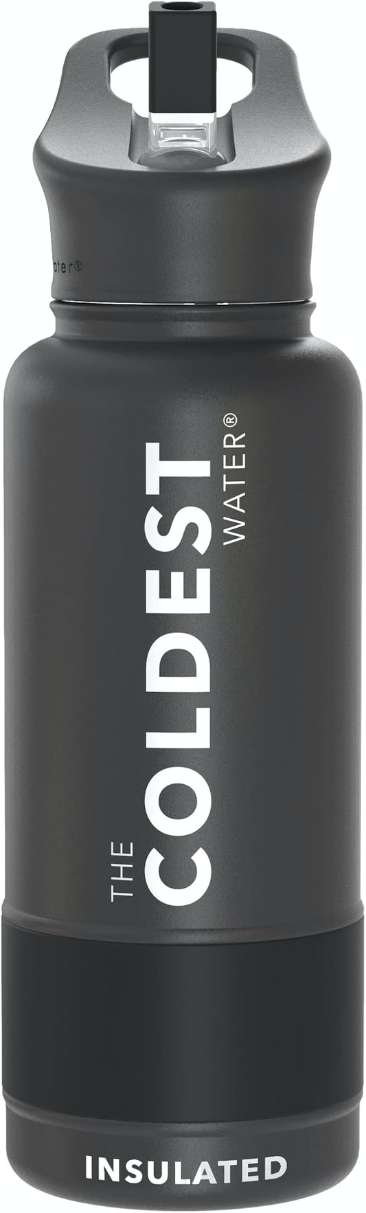 Coldest Insulated Water Bottle with Straw Lid - Stainless Steel Metal Insulated Bottle for Men & Women (Stealth Black, 32 oz)