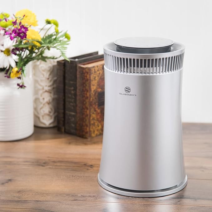 Air Purifier for Home Large Room – Covers Up to 500 Sq Ft, 5-in-1 HEPA Filter System for Allergies, Pets, Smoke, Remove Dust & Odor – Quiet Sleep Mode, High Filtration Efficiency – SILVERONYX, Silver