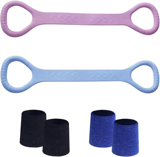 Figure 8 Fitness Resistance Band, Arm Back Shoulder Exercise Elastic Rope Stretch Fitness Band, Foot, Leg, Hand Stretcher, Arm Exerciser for Yoga Pilates Stretching Physical Therapy（Purple and Blue-FlexoryFit