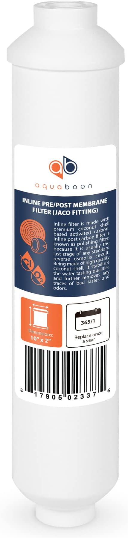 Aquaboon Inline Water Filter for Refrigerator 25-Pack of Inline Post/Carbon Polishing Water Filter Catridge for Reverse Osmosis System Standard Size (Jaco fitting)